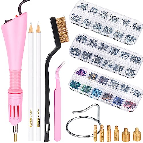 Hotfix Applikator, Strasssteine Applikator Werkzeug Hotfix Strass Applikator Set mit 7 Applikatorspitzen & Hotfix Strasssteine Glitzersteine für Textilien Stoff Craft