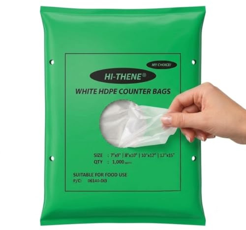 Venuscello® 1000 x Hi-Thene White HDPE Counter Polythene Butcher Bags 10 x 12 Inch Food Grade for Meat Fruit Vegetables Freezer Storage