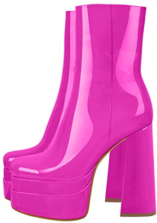 Only maker Damen Plateau Stiefeletten Stretch Kurzschaft Stiefel Ankle Boots Lack Viva Magenta 39 EU