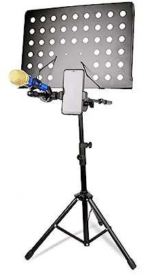 Buhelyc Ausziehbarer NotenstäNder, Perforierter NotenstäNder mit Handyhalter und Tragetasche, Stabil, Tragbar und Faltbar, Lager 4kg, für Computerbuch-Musiknoten, TonträGer, Dj-GeräTe