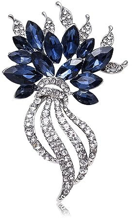YAHOYA Dames Luxe Broche en Cristal Bleu Broche Haute qualité Strass Fleur Broches Bijoux Femmes Banquet Party Vêtements Accessoires