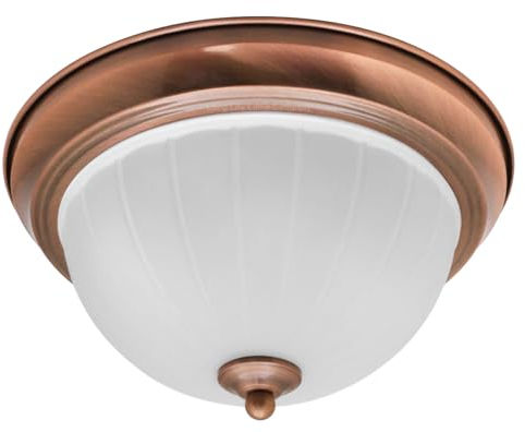Long Life Lamp Company Flush Mounted Copper Ceiling Light Frosted Glass Dome Shade Metal Surround IP44 Bathroom, Home (Copper H3112)