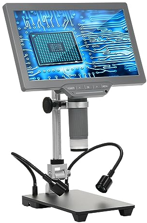 Irfora Digitalmikroskop mit 10,1-Zoll-IPS-Bildschirm, TV-Digitalmikroskop für elektronische Reparatur, Münzmikroskop mit IR-Fernbedienung, USB-Kabel, Sockel und Metallhalterung