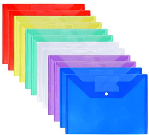 Cozlly 12 Stück Dokumententasche A4, 12 farbige Dokumentenmappe Brieftaschen, Mappen Brieftaschen Tasche mit Druckknopf, zum Dokumenten Abheften für Schule, Zuhause, Arbeit, Büro, 6 Farben