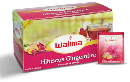 Infusion Hibiscus Gingembre - Walima, 20 Sachets Pour Tisane, Le Duo Dynamique pour une Énergie Renouvelée