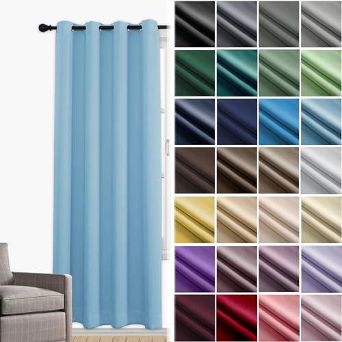 JRUI Rideau Occultant à Œillets - Thermique, Opaque, Anti-Bruit - Pour Chambre, Salon, Balcon, Douche, Dressing - 200 x 240cm (L x H) Bleu Clair