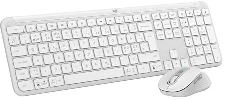 Logitech MK950 Signature Slim, teclado y ratón inalámbricos, diseño elegante, clics discretos, uso alternante de 3 dispositivos, Bluetooth, multisistema operativo, Windows, Mac, QWERTY ESP - Blanco