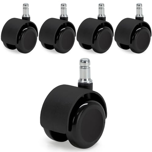 Waytex 78601 Roulettes Auto-freinantes pour Fauteuil de Bureau – Auto-frein Fauteuil vide -diamètre 50 mm, pour Sols durs, parquet, stratifié, carrelage – Jeu de 5 - Couleur Noir