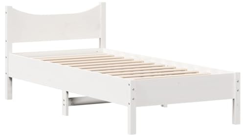 vidaXL Massivholzbett, Bett Einzelbett für Schlafzimmer, Bettrahmen mit Lattenrost Kopfteil, Schlafzimmermöbel Holzbett, 75x190 cm Weiß Kiefer
