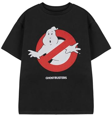 Ghostbusters Jungen T-Shirt | Kurzarm-Klassiker-Grafik-T-Shirt für Kinder in Schwarz | Logo-Charakter-Iconic-Movie-Serie-Bekleidungsoberteil | Merchandise-Geschenk für Science-Fiction-Paranormal-Filme