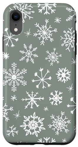 iPhone XR Sage Green Snowflakes Case