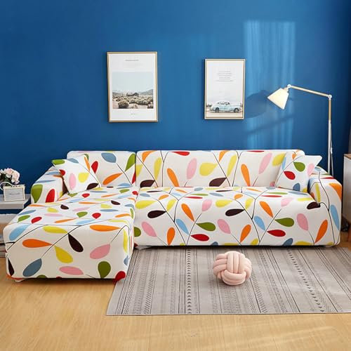 Bishilin Sofabezug 2 Sitzer Elastisch mit Armlehne, Überwurf Sofa Multicolor 145-185CM Bedruckt mit Blätter Muster Couchbezug Eckcouch Universal