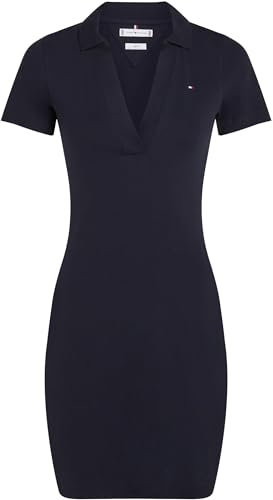 Tommy Hilfiger Robe Polo Femme Slim Fit V-Neck Courte, Bleu (Dark Night Navy), L