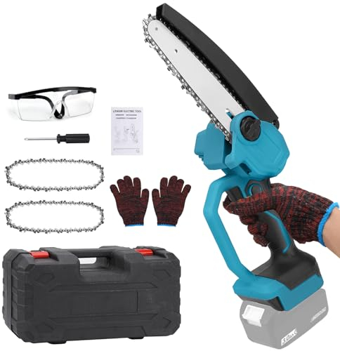 6 Zoll Mini Akku Kettensäge Kompatibel mit Makita 18V, Bürstenloser Motor Akku-Kettensäge Kettensägen Handkettensäge für Gartenscheren Astschere Holzschneiden （ohne Akku）