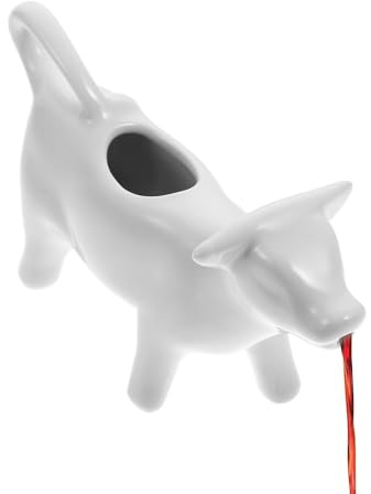 Jarra de jarabe de café para crema de leche, jarra de salsa con asa, tarro blanco para crema | Jarra de crema en forma de vaca, jarra de leche de vaca de cerámica | figuras de vaca