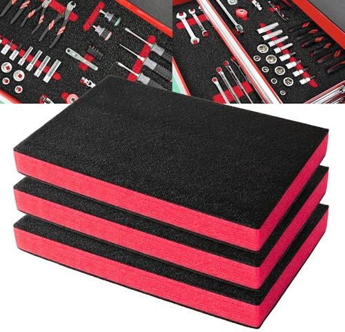 Precision Defined Tool Box Foam - Protective Inserts for Cases, Polyethylene Tool Foam for Cases, Cushion Insert for Toolboxes - Black/Red (45.7 x 30.4 x 5 cm, 3 pack)