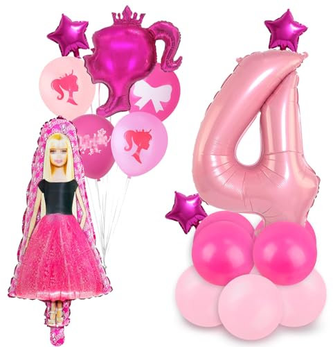 Rosa Prinzessin Luftballons Geburtstag Deko 4 Jahre Madchen Geburtstagsdeko 4 Jahr Ballon Deko 4. Geburtstag Folienballons Banner Girlande für Girl Kindergeburtstag Party Supplies Deko