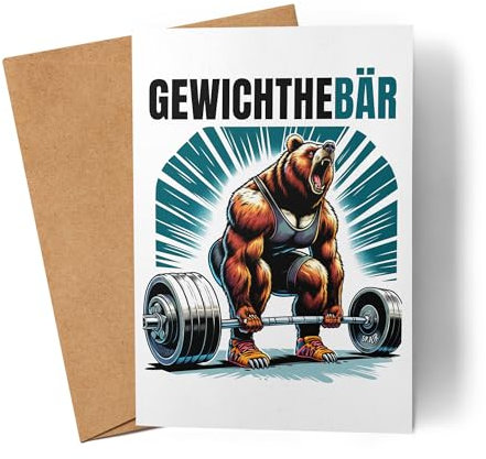 Lilavie-Design Gewichthebär Bären Karte Grußkarte - Geschenkidee für Fitnessjunkies