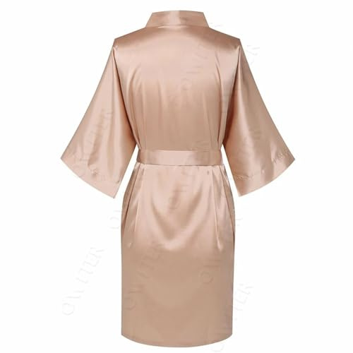 LHSJYG Peignoir Satin Femme Robes de Demoiselle d'honneur Robe de mariée Courte Robe en Satin Femmes Robe de mariée Peignoir vêtements de Nuit Robe de Chambre Grande Taille Ceinture(Rose Gold,S/M)