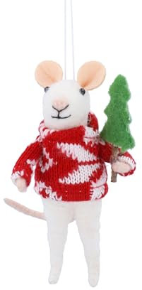Gisela Graham Wool Mouse in Scandinavian Jumper with Tree Hanging Tree Decoration