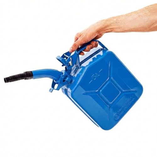 BW® Benzinkanister Metall 5 Liter mit Ausgießer - Kraftstoffkanister Blau - RAL 5005 - TÜV-geprüft und UN-Zulassung - 0,8mm Stahl nach DIN 7274 - Made in Europe