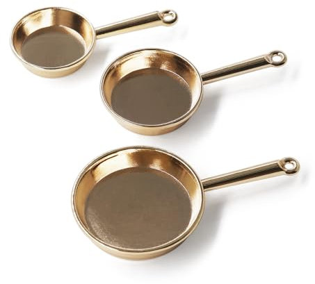 Odoria Puppenhaus Küche Bratpfanne Miniatur: 1/12 Maßstab Pfannen Kochgeschirr für Kochen Restaurant - Mini Küchenutensilien Metall Goldene 3Stk