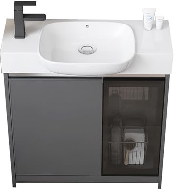 Badezimmer-Eckwaschbecken Mit Unterschrank, Badmöbel Set für Badezimmer, Wandwaschbecken Hängewaschbecken Wandschrank-Set für Kleine Räume, Waschbeckenunterschrank Hängend(65cm)
