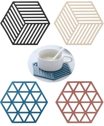 TOZBLEU tapis isolant,4 Pièces Dessous De Plat Silicon,Antidérapant Hexagonal sous Plat,Dessous De Verre Résistant à La Chaleur, Antidérapant, Résistant à La Chaleur, Pliable