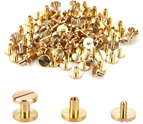 Chicago Lot de 25 vis de reliure, 4 x 4 mm, tige de reliure, écrou Phillips de 10 mm, pour décoration du cuir, scrapbooking, album photo, reliure de livres, laiton,