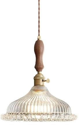 LONGDUOU Lámpara de Techo de Cristal de Isla de Cocina Americana de Nogal japonés con Pantalla, lámpara de Madera de 1 luz, lámpara Colgante Moderna Vintage for Sala de Estudio de Isla de Cocina(B)