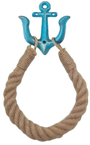Toilettenpapierhalter mit nautischem Seil, Vintage-Toilettenpapierhalter, industrielles Seil mit Metallhaken, für Badezimmer-Dekoration mit Strandmotiv (blau)