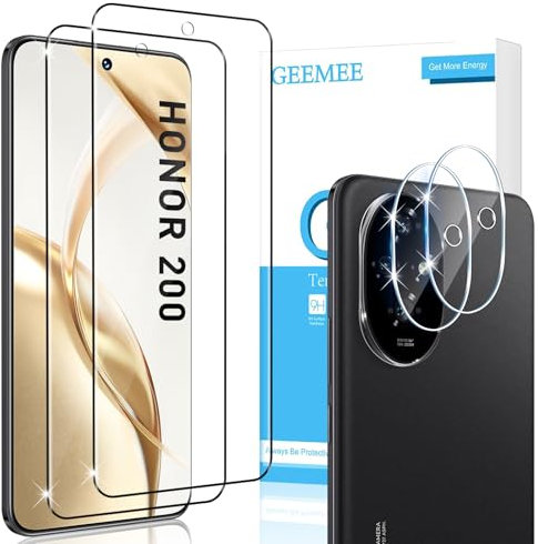 GEEMEE pour Honor 200 Verre Trempé, Protection écran et Caméra Arrière Protecteur, 2+2 Pièces Ultra Clair 9H Crystal Protection Ecran Anti - Rayures Screen Protector