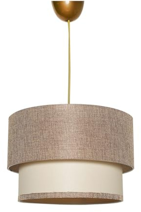 Opviq Eleganter Kronleuchter in Beige und Creme, 30 cm Durchmesser, 65 cm Höhe | Korpus aus Kunststoff, Stoffkappe, E27-Fassung, max. 40 W | Ideal für modernes Dekor