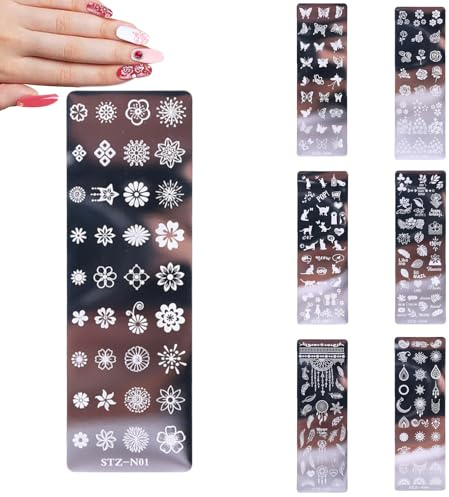 7 Stück Nail Stamping Plate, Nail Art Plates Stamping Stempel, Nails Art Stamper für Diy Nail, Mehrelement Nails Plates
