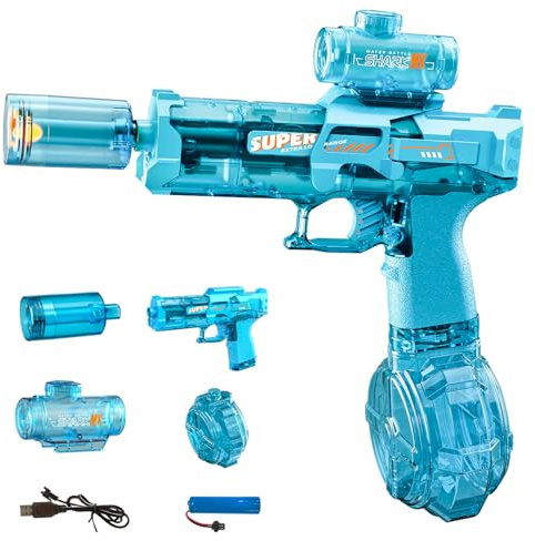 Electric Water Gun for Adults Kids, Automatic Squirt Watergun Pistol with Led Lights, Summer Outdoor Pool Beach Party Toys, Blue