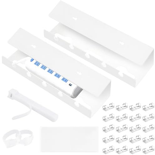 Fangoo Set de 2 Blanc Plateau de Gestion des Câbles sous Le Bureau Chemin de Cables Organisateur de Câbles Facile à Installer Range Cable Bureau pour Bureau à Domicile (Blanc)