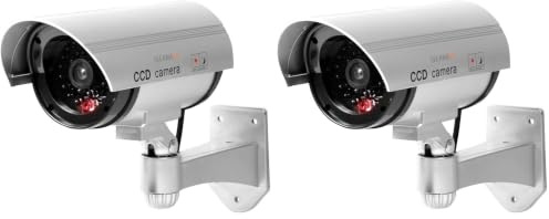 Technaxx Allemagne Outdoor Caméra de sécurité dôme factice CCD Cam Intérieur Réaliste Fausse Surveillance CCTV 1080p Rouge Clignotant LED Objectif Factice et Câble TX-18 (Lot de 2)