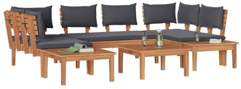 vidaXL 4 Piece Solid Teak Garden Bench Set with Solid Teak Cushions, 2 Piece Solid Teak