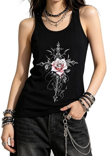 MILAKOO Summer Cotton Graphic Tank Top Shirts Sleeveless Crewneck Tees Skull Distressed Vest Loose Casual Tops