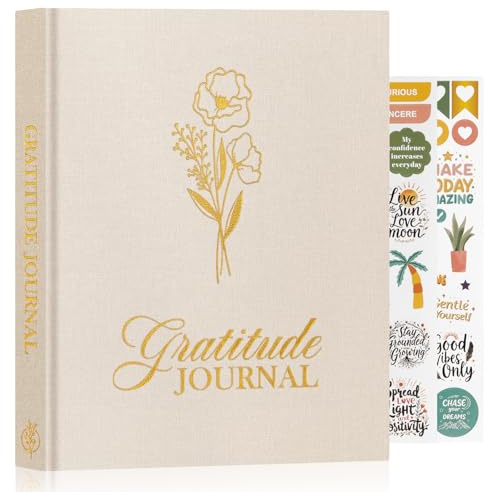Lanpn Dankbarkeitstagebuch für Frauen Männer, 4 Monate Dankbarkeit Achtsamkeit Tagebuch, 5 Minuten Dankbarkeitsbuch 20x23cm, Daily Gratitude Selbstliebe Journal Buch, Beige, Englisch