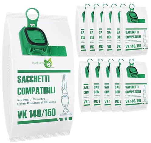 18 Sacchetti Microfibra Compatibili Folletto VK140 e 150 | Alta Filtrazione a 5 Strati | 3 Anni di Fornitura | Resistenti, Anti-Strappo, Massima Capacità, Massima Filtrazione