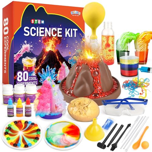 BenBen 80+ Experimente für Kinder ab 6 7 8 9 10, Experimentierkasten Set | Wissenschaft STEM Chemiebaukasten, Vulkan, Kristalle Züchten, Spielzeug Geschenk für Jungen Mädchen