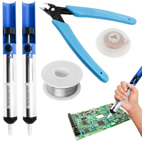 Pompe à Dessouder Set,Forte aspiration,Résistante à la Rouille et Durable | Mèche à Dessouder, Desoldering Pump,Idéale pour une Utilisation dans des Espaces Restreints