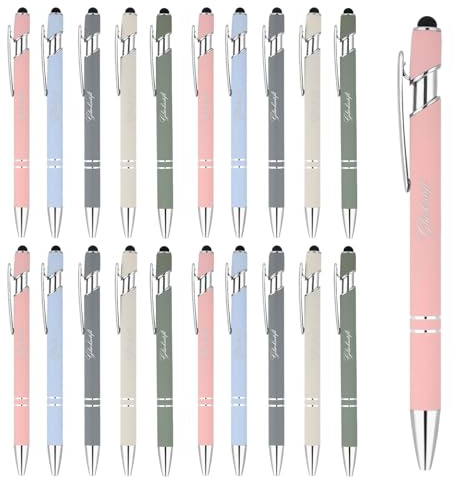 YieWeyhe 20 Stück Glücksstift Kugelschreiber mit Touchpen,Druckkugelschreiber Kullis Stift mit Gravur,Touch Stift Kugelschreiber Schön,Sanfte Farben Kleine Geschenke für Schüler,Geschenk Weihnachten