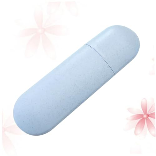 VILLFUL Portable Toothbrush and Toothpaste Storage Case with Wheat Straw Material Nordic Blue Travel Holder for Camping Daily Use and Business Trips Also Serves as Mouthwash Cup Sanitary