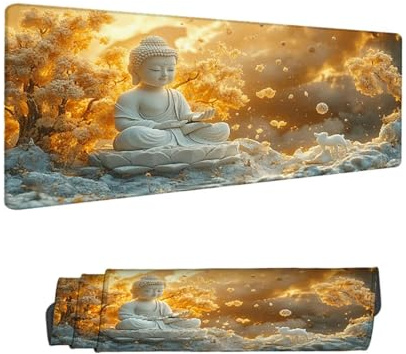 Mouse Mat Tree Mouse Pad Large 120 x 40 cm XXL Mousepad with Stitched Edges and Non-Slip Rubber Base Keyboard Desk Pad, Improves Speed and Precision Gaming Mousemat Zen for Home Office Decor H-6081