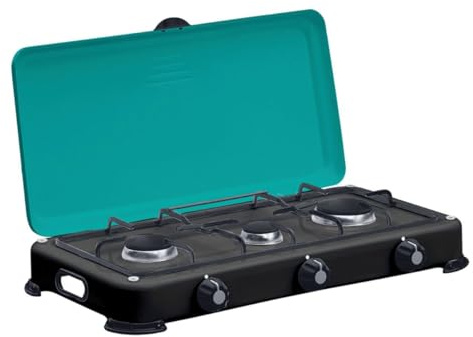 INTEC - Réchaud à gaz 3 feux 4100W Brûleurs et Grille en fonte amovibles - Plaque de cuisson avec Couvercle GOLD III