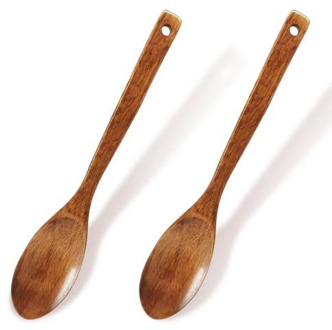 Wooden Spoons for Cooking – 2-Pack Teak Wooden Spoons, Durable Cooking & Stirring Utensils for Tea, Coffee, Jam, Desserts – Natural, Eco-Friendly Wooden Teaspoons for Kitchen Use