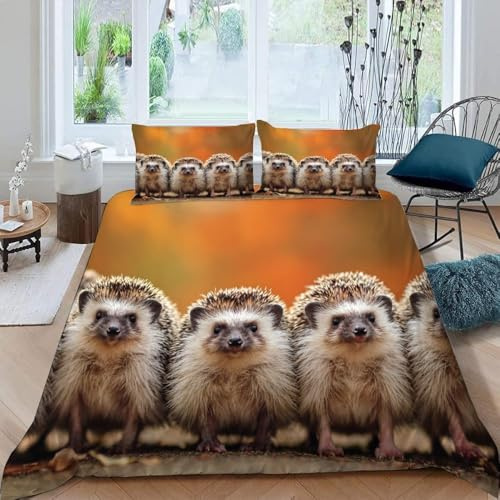 Igel Bettwäsche 135x200 Süßer Igel Bettwäsche Set, 3D Bettbezug Set Weich Microfaser Bettbezüge 2 Teilig Tiere Wendebettwäsche für Einzelbett, mit 1 Kissenbezug m1177
