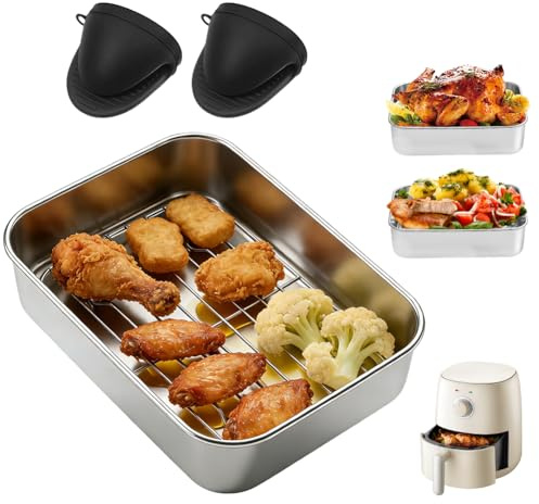 Umllpet Pirofila in Acciaio Inox per Airfyer, Accessori Premium con Griglia Antigoccia, Tenuta e Maniglie di Protezione dal Calore, Lavabile in Lavastoviglie